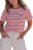 KEVAMOLLY Women Stripe Scalloped Cotton Blend T Shirt