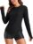 Viodia Womens Swim Shirt UPF50+ Rash Guard Long Sleeve Swimsuit Top Sun Protection Shirts Bathing Suit with Zipper Black M