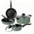 7‑Pcs Green Aluminum Non‑Stick Cookware Set With Heat‑Resistant Handles