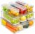 Pure Future 10-Pack Clear Fridge Organizer Containers with Lids, Stackable BPA-Free Refrigerator & Produce Storage Containers with Drain Tray & Anti-Slip Base for Fruits, Veggies & Drinks