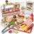 Lehoo Castle Wooden Play Food Sets, Play Hamburger Counter Shop, Toy Food for Toddlers, Play Food Sets for Kids Kitchen, Fake Food Pretend Play for Toddlers 3-5