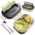 Reluen Stainless Steel Lunch Box to Go, Food Container, Bento Box Adult | Steel Tray, Plastic Shell, 15.8 oz and 21.7 oz Compartments, Spoon & Chopsticks – Hot Water Below Warms Food Before Eating