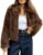 BTFBM Women Faux Fur Coat Zip Up Cropped Winter Fall Jackets,Brown,S