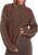 BTFBM Womens Oversized Sweaters Contrast Chunky Knit Sweater,Brown,S