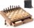 12.6 Inch Black Walnut Magnetic Chess Set with Drawer, 2-in-1 Wooden Chess & Checkers Board Game, 2 Extra Queens, 24 Checkers Pieces, Carrying Bag, Travel Chess Set