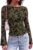 KIRUNDO Floral Going Out Tops for Women 2026 Fall Mesh Top,Army Green,S