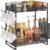 Metal 2 Tier Coffee Bar Station Countertop Organizer with Mug Holder, Black | Kitchen Counter Station Organizer, Office, Coffee Mug Rack, with 6 Hooks Side Basket