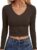 ANRABESS Long Sleeve V Neck Crop Tops