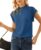 AceNest Cap Sleeve Fringe Tops Cable Knit Sweater Crochet Blouses Blue L