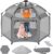 Dripex Pop Up Playpen w/t Built-in Pad & One-Click Safe Lock, Foldable Indoor/Outdoor Baby Playpen w/t Removable Canopy &Roll-Up Door & Top Mesh Window, Travel Pop and Go Beach Play Pen for Baby Grey