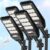 VUAA 4 Pack Solar Street Lights Outdoor Waterproof, 6500K 6000LM LED Street Light Dusk to Dawn,Solar Motion Sensor Lights Outdoor Wide Angle Light with Remote Control for Parking Lot Yard