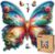LEOGOR Wooden Jigsaw Puzzles for Adults 350 Pieces (16.1 × 15.1 in), Butterfly Puzzle, Extra-Thick 5mm Wood, Colorful Mosaic with Unique Animal Shapes, Premium Artistic Gift for Adults and Teens