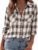 LONGZHOUGO Women Plaid Flannel Shirt