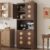 Garvee 72″ Tall Pantry Cabinet, Kitchen Hutch Storage Cabinet with Countertop for Microwave, Freestanding Wooden Cupboard with Carved Door & Crystal Handle, for Dining Room, Living Room, Reddish Brown