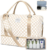 WOOMADA Weekender Overnight Bag for Women, Carry on Shoulder Travel Duffel with Shoes Compartment,Gym Bag with Toiletry Bag(beige checkerboard)