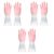 ACNTENY 3 Pairs Latex Kitchen Dishwashing Gloves, Reusable Pink, Size L