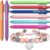 Aesthetic Music Inspired Gel Pens Set with Pink Stone Heart Bracelet, 8Pcs Retractable Black Ink Pens with Refills, Back to School Stationery Gift, Taylor Fan Merchandise for Teen Girls Women