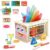 Ancaixin Wooden 8 in 1 Montessori Activity Cube, Toddler Busy Cube Learning Toy with Shape Sorter, Carrot Harvest, Fishing Game