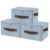 ANMINY 3PCS Storage Bins with Zipper Lid Storage Boxes with Label Holder PU Leather Handles Washable Foldable Decorative Lidded Cotton Linen Fabric Cubes Baskets Closet Organizer – Blue, Small