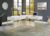 Antique White 56.75″ Lift Top Desk with USB Outlets & Gold Steel Frame