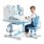 Anvazise Height Adjustable Kids Study Desk Chair Set, 0-50° Tilting Desktop with Ample Storage, Heavy Duty Metal Frame Children Writing Workstation for Home Bedroom Learning