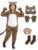 AOTHSO 5 Pieces Cheetah Halloween Costume Set Flannel Jumpsuit, Gloves, Leopard Mask, Brown Plush Bag, Cotton Socks