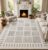 Area Rugs 8’x10′ Washable Non-Slip, Modern Neutral Geometric Grid Pattern Area Rug for Living Room Bedroom Dining Room, Ivory Grey Charcoal