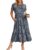 Auhoot Summer Dresses for Women 2026 Short Flutter Sleeve Crew Neck Party Vacation Beach Sundress A-Line Ruffle Tiered Casual Floral Maxi Dress with Pockets Navy Leaf L