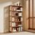 Bamboo Open Bookshelf, Freestanding Rack with Rattan Arch Side Panels