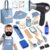 Barber Shop Pretend Play Set, Kids Shaving Kit Wooden Hair Salon Toys for Boys with Wearable Beard, Electric Shaver, Blow Dryer, Tool Bag, Toddler Role Play Barber Accessories for Boys & Girls Gifts