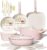 BECIGAR 23pcs Ceramic Pots and Pans Set, Nonstick Detachable Handle Cookware, Induction Kitchen Cooking Set with Removable Handle,include Frying Pans & Saucepans Oven Safe(Pink)