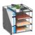 Becomrock Desk Organizer, 4-Tier Metal File Organizer for Desk with Vertical File Holder, Office Accessories and Desktop Storage for Office Supplies (Black)