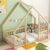 Bellemave Twin Floor Bed for Kids, Girls, Boys, Wood House Bed Frame, House Floor Bed, Twin Size Montessori Floor Bed with Fence, Playhouse, Natural