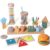 BESTAMTOY 5 in 1 Wooden Educational Learning Toy Set, Montessori Toys for 1 2 3 Year Old,Baby Rain Stick Sensory Fine Motor Skills Toys, Shape Sorter Stacking Puzzle Gifts for Toddlers Boys Girls