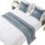 Blue Wood Grain Beds Runner and 2 Matching Pillow Covers Wooden Stripes Square Frames White Dotted Borders Bed Runner Set, Throw Cushion Cover Bedding Scarves for Guesthouse, Hotel Decor 83 x 20 inch