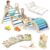 BlueWood Pikler Triangle Set Blue with Cushion and Wooden Busy Board