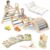 BlueWood Pikler Triangle Set Pink with Cushion and Wooden Busy Board