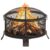 Brushed Rustic Steel XXL Fire Pit with Poker, Large Deep Bowl Outdoor Fireplace for Garden Patio, Mesh Cover with Ring for Safety and Easy Carrying
