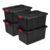 BSFHKLA 4‑Pack Large Industrial Storage Bin, 27 Gallon Durable Plastic Tote With Latching Lid And Integrated Handles, Black, Stackable Utility Container For Garage, Basement And Jobsite