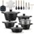 BTLSWI 29-Piece Black Pots and Pans Set, Non Stick with Detachable Handle, Nonstick Cookware Sets, Kitchen Cooking Set, Camping Cookware, Dishwasher & Oven Safe（Fish Scale Shaped)