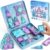 burgkidz Magnetic Travel Tiles for Kids 3-8: 42PCS Large & Small Ice Blue Purple Glitter Blocks – 2-in-1 Storage & Base – 90+ Min Quiet Play, 300+ Builds, 30s Cleanup – Car & Plane Toys for Girls