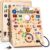 Busy Board with LED Light Switches, Montessori Toys for 1 2 3 Years Old, Toddlers Wooden Toy Sensory Activity Board, Travel Toys for 1+ Year Old Boy & Girl Birthday Gift (School 19 Switches)