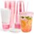BUTRRRK 16 oz Pink Plastic Cups with Lids and Straws – Disposable Clear Stemless Drinking Cup for Iced Coffee Birthday Wedding Valentine’s Cocktail Party, Includes Leak-Proof Paper, 50 Set