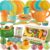Buyger Kitchen Accessories Set Bundle with Pretend Play Cutting Food, Plastic and Wooden, Kitchen Accessories Pretend Play Food Toy Gifts for Ages 3 4 5+ Years Old Boys Girls