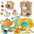 BUYGER Kitchen Dinnerware Set Bundle with Pretend Play Coffee Maker Toy, Plastic and Wooden, Kitchen Accessories Toy Educational Learning Toys Gifts