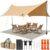 Camping Tarp with Poles & Retainer, 14.5x11FT PU9000mm Waterproof 210D Oxford Cloth Camping Awning, UV Blocking Rate 99.99% Camping Canopy Tent Tarp for Outdoor, Hammock, Car, Picnic (Khaki)