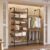 Closet Organizers Wall Mounted Closet System, 2-Row Heavy Duty Garment Clothes Rack, Industrial Pipe Clothing Rack with 2 Telescopic Rods, 3 Hooks & 6 Shelves for Bedroom, Wardrobe, Black and Gold