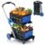 Collapsible Shopping Cart with Wheels, Multi Use Two Tier Collapsible Cart, 200 lbs Capacity Grocery Cart, with Foot Brake for Groceries/Office/Warehouse/Supermarket, Blue