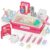 Color Changing Teeth Brushing Dentist Play Set, Kids Play Sink with Running Water, Electric Faucet,Wash Basin,Montessori Toys Simulated Teeth Cleaning, Pretend Play Toys for Boys Girls Toddlers (Pink)