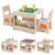 Costzon 4 in 1 Kids Table and Chairs with Building Blocks (Natural)